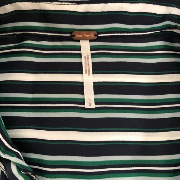 Free People Mad About You Striped Button-Up Long Sleeve Shirt Navy Large NWT - Picture 8 of 12